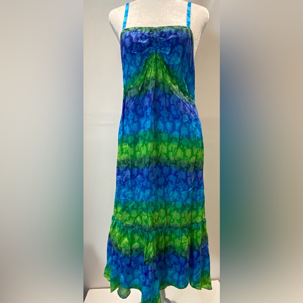 Island Style Womens Blue Green Tropical Sleeveless Strappy Sundress Size XS